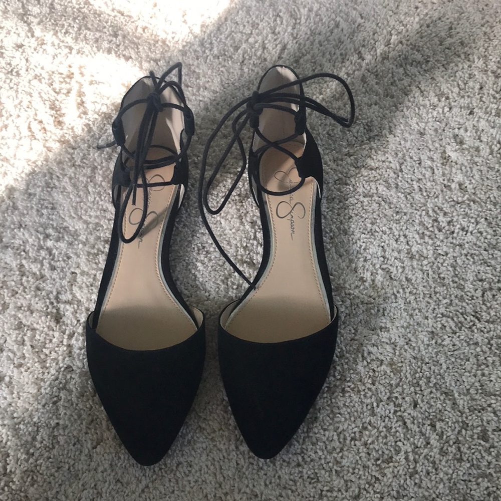 Jessica Simpson Black Lace Up Flats